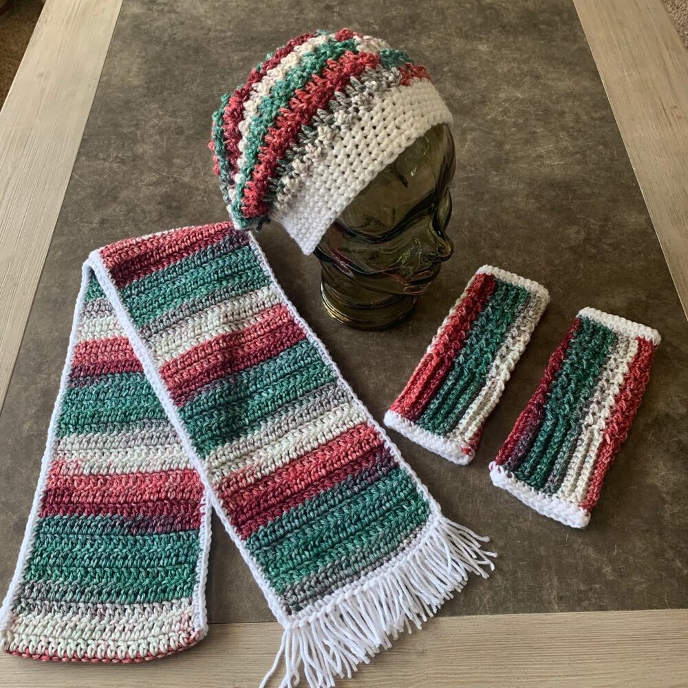 #13- Hand Crocheted Women's 3 Piece Winter Set  - NEW